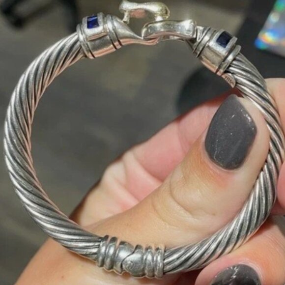 Jeffrey Levin 18K Gold & Sterling Silver Vintage Sapphire Buckle Cable Bracelet - Picture 2 of 2